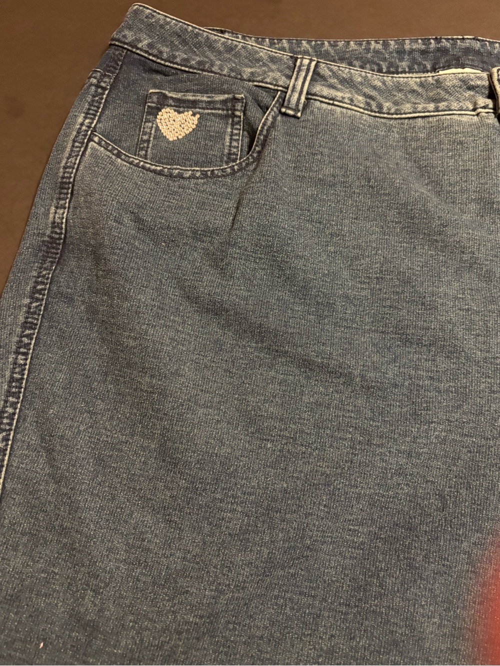 NWT Quacker Factory DreamJeannes Jeans Women 22W Blue Rhinestone Heart Stretch
